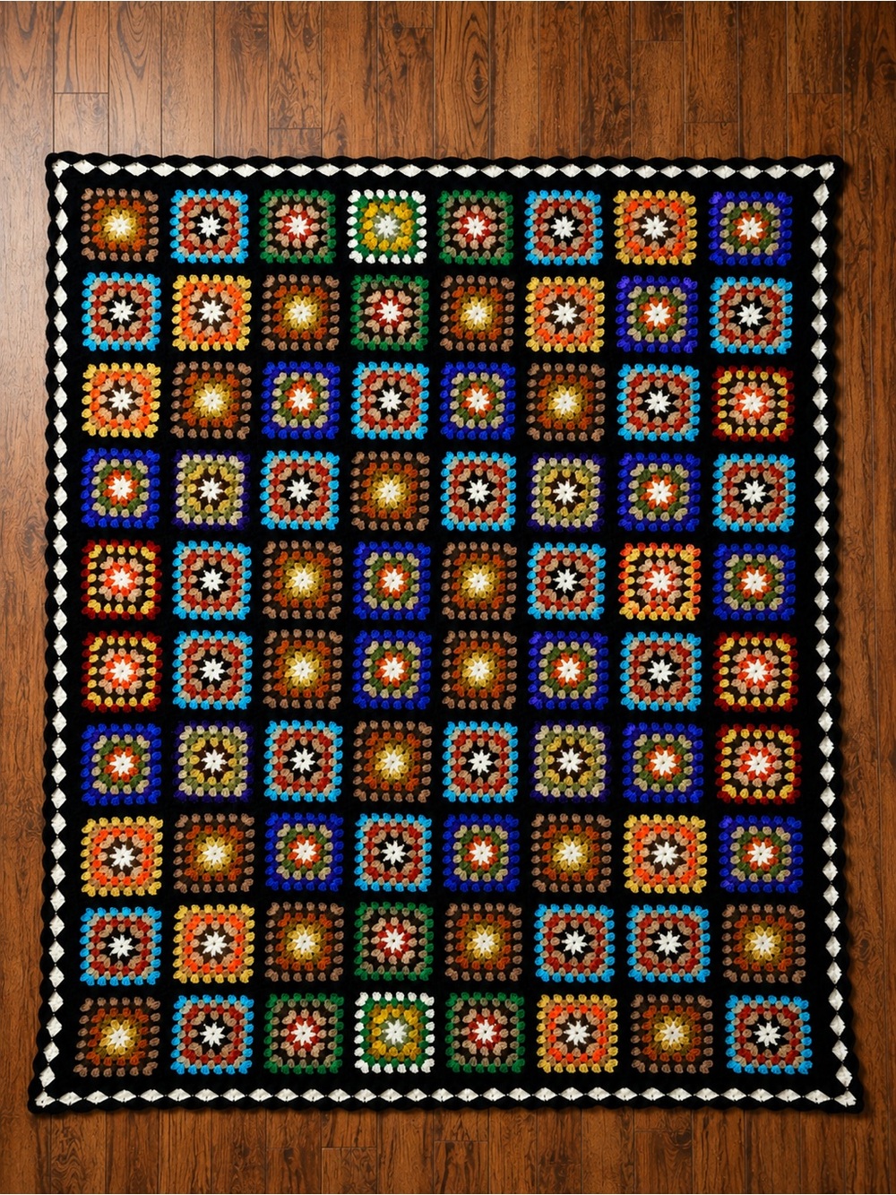 Handmade Granny Square Crochet Blanket in Multicolor